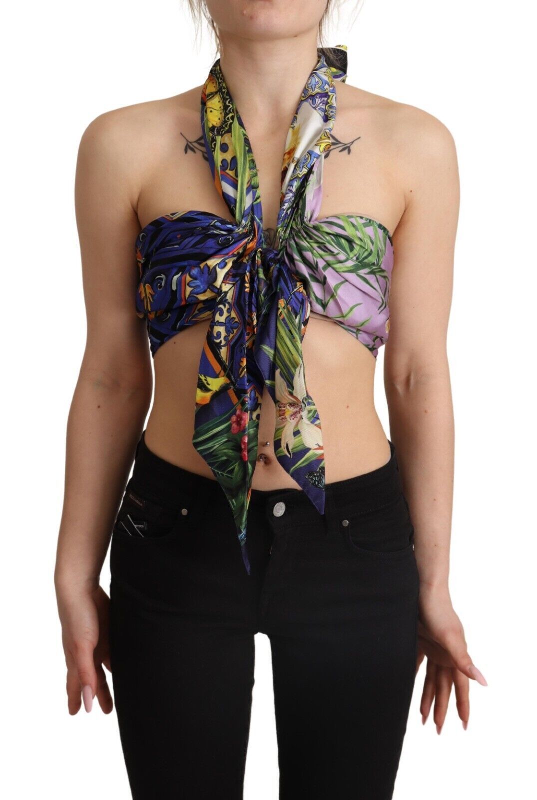 Dolce & Gabbana Sumptuous Silk Halter Cropped Top - Women's Multicolor