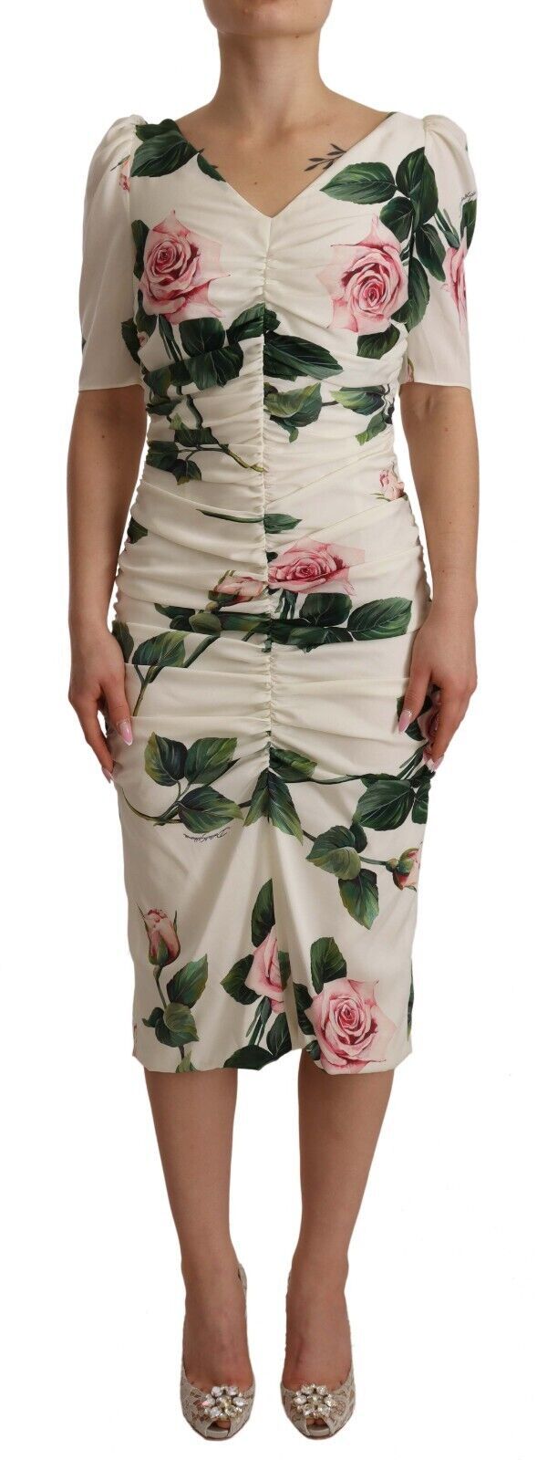 Dolce & Gabbana Elegant White Floral Sheath Women's Dress