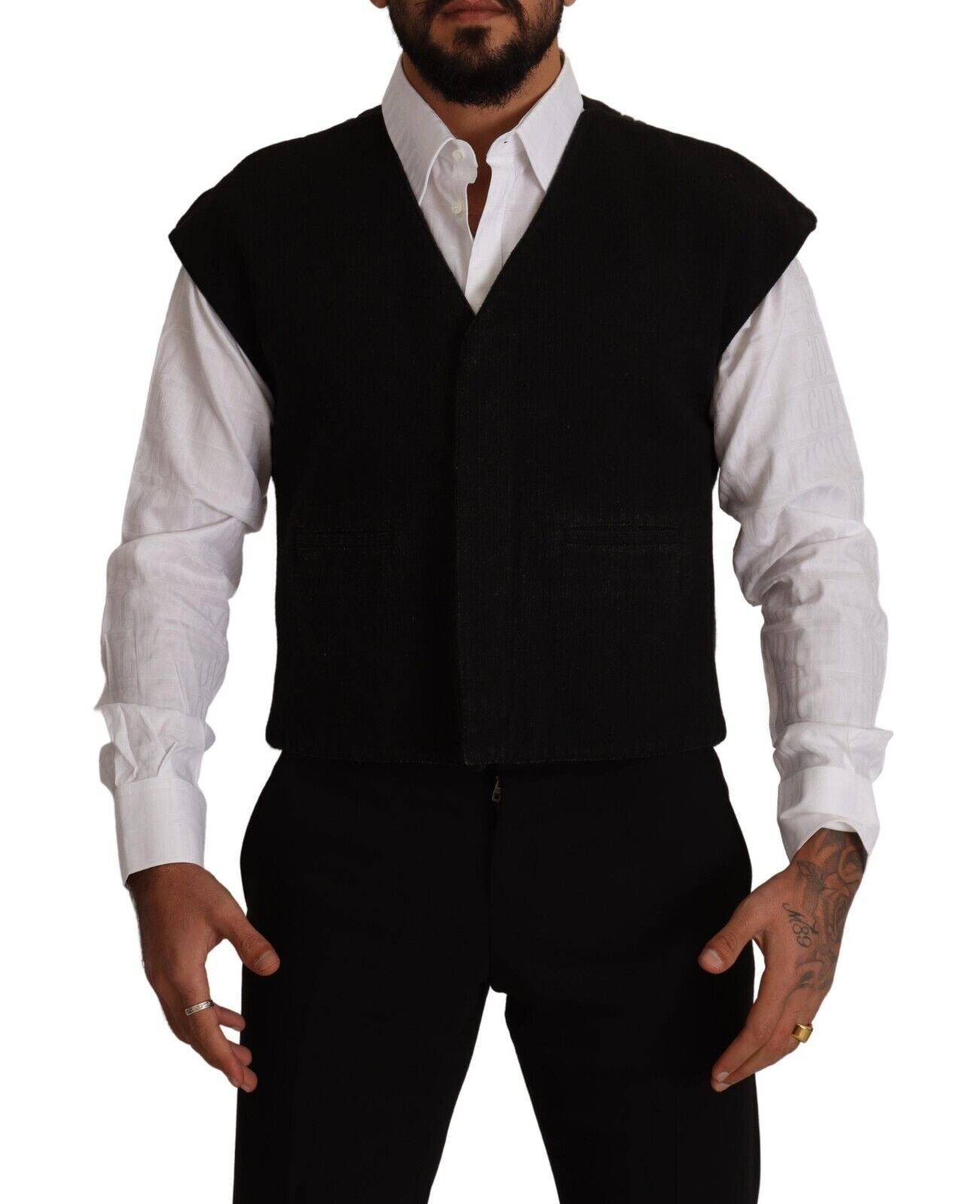 Dolce & Gabbana Black Wool Cotton Dress Waistcoat Men's Vest2