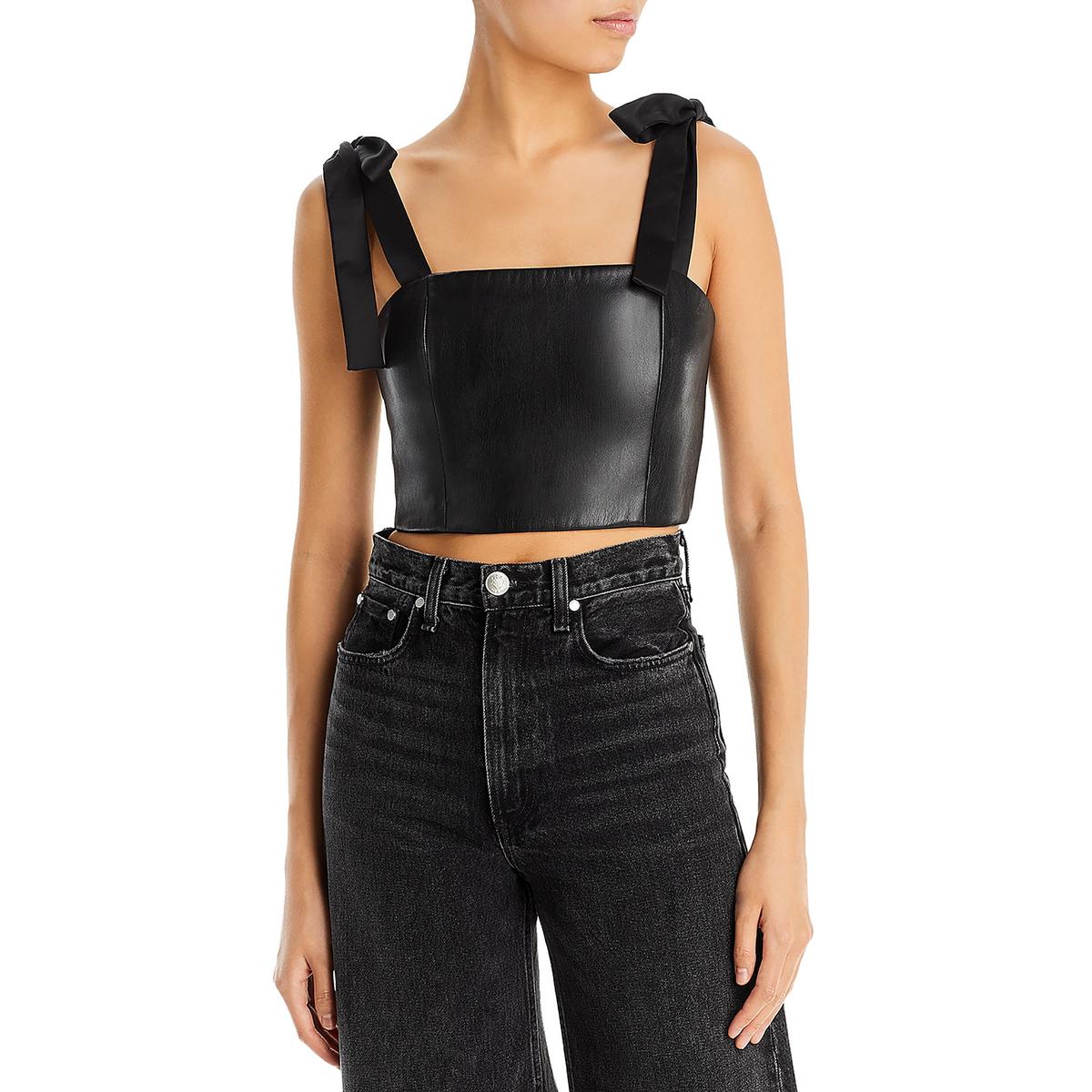 Cassidy Womens Faux Leather Smocked Cropped