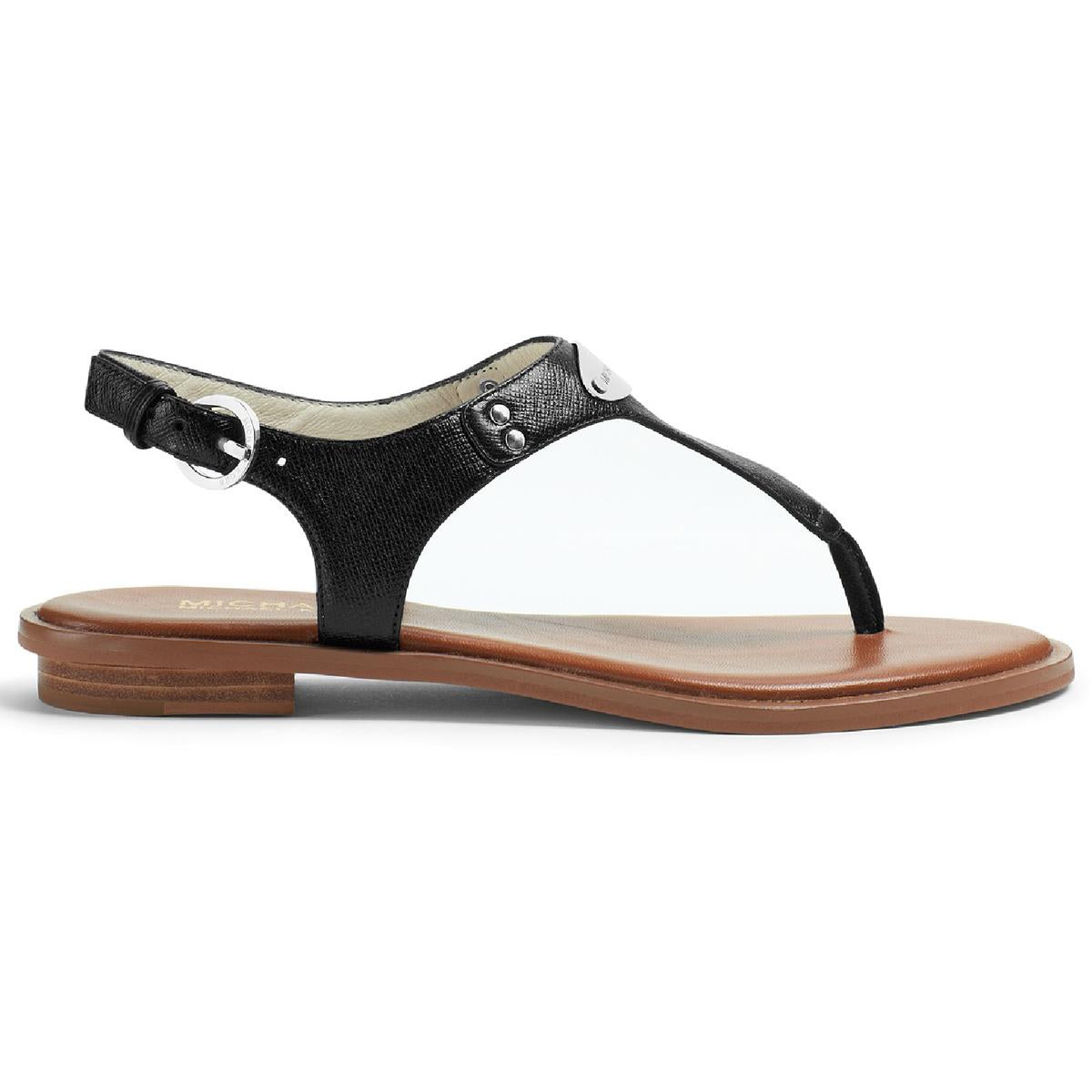 MK Plate Womens Textured T-Strap Thong Sandals