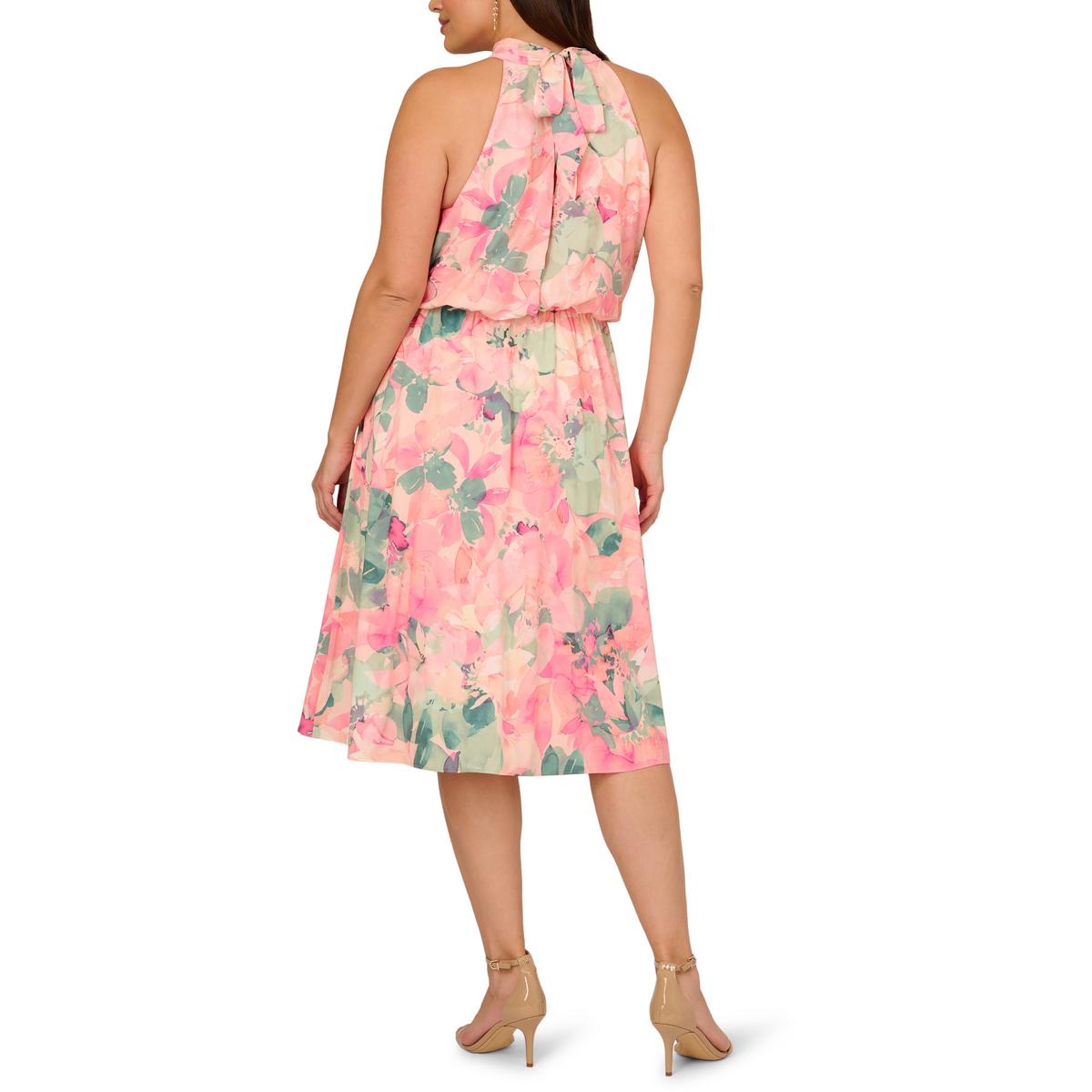 Plus Womens Floral Halter Cocktail And Party Dress