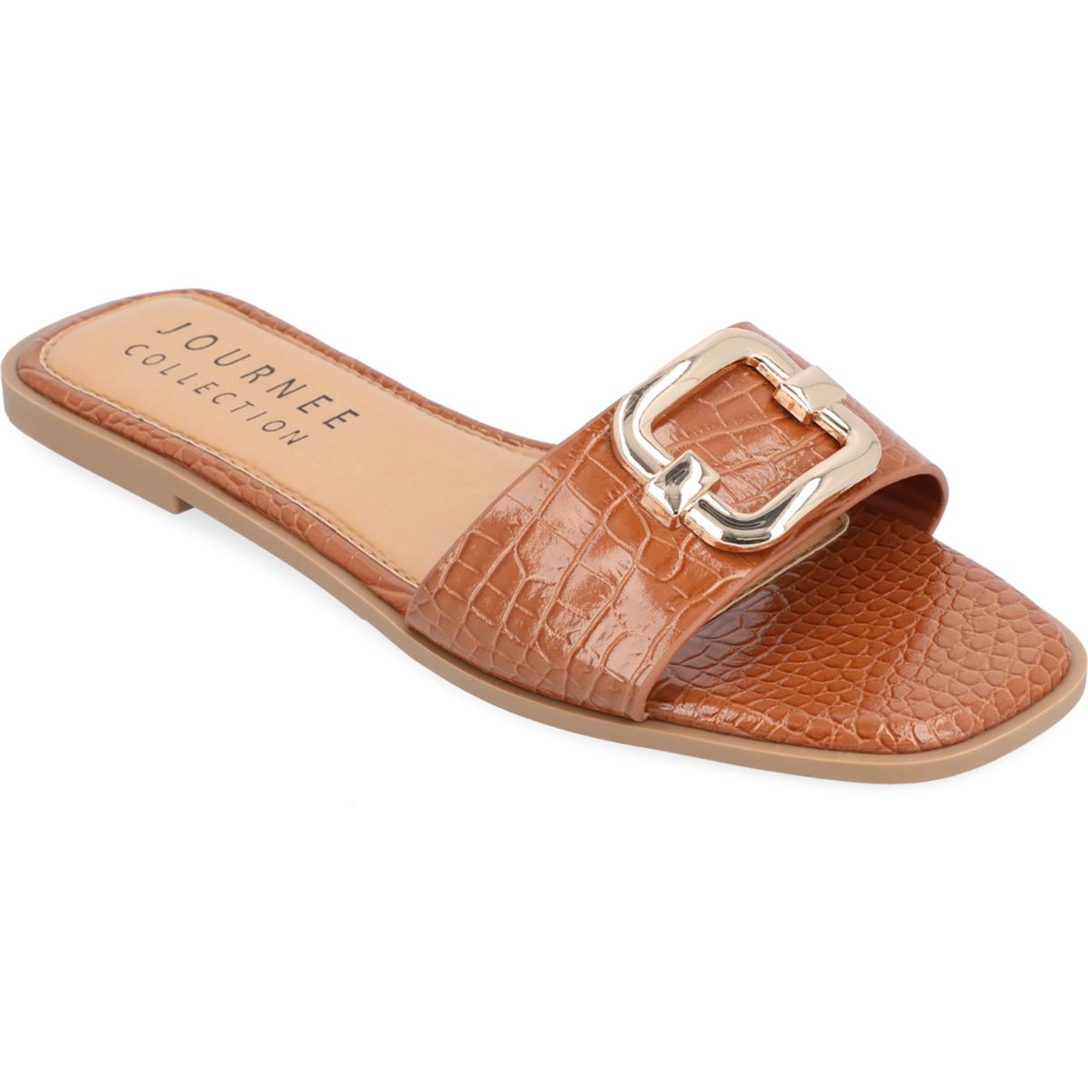 Womens Faux Leather Dressy Slide Sandals