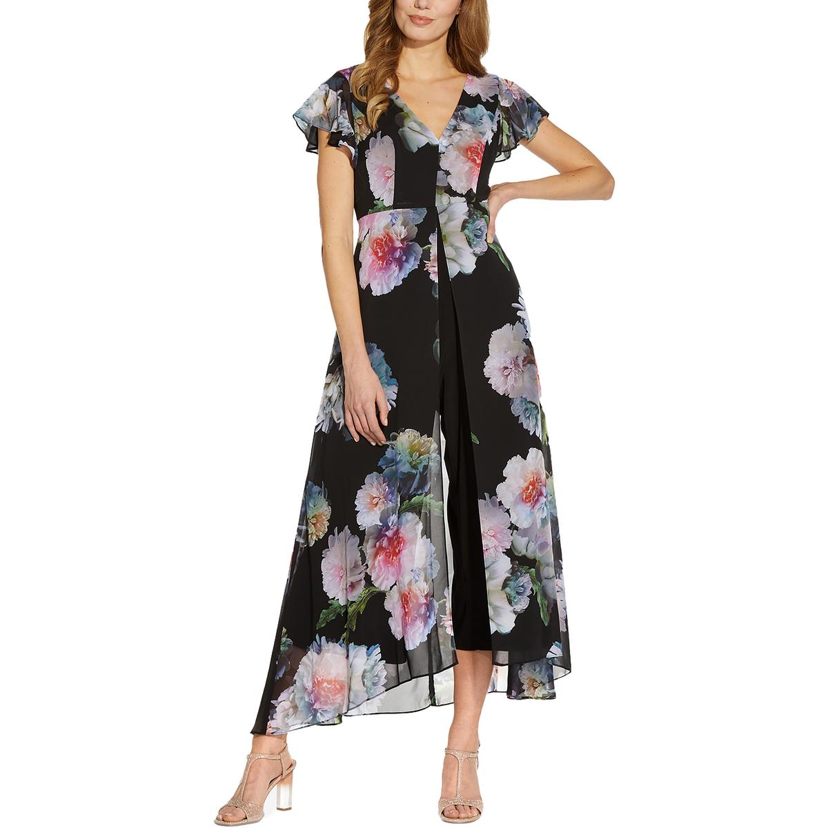 Womens Chiffon Overlay Floral Jumpsuit