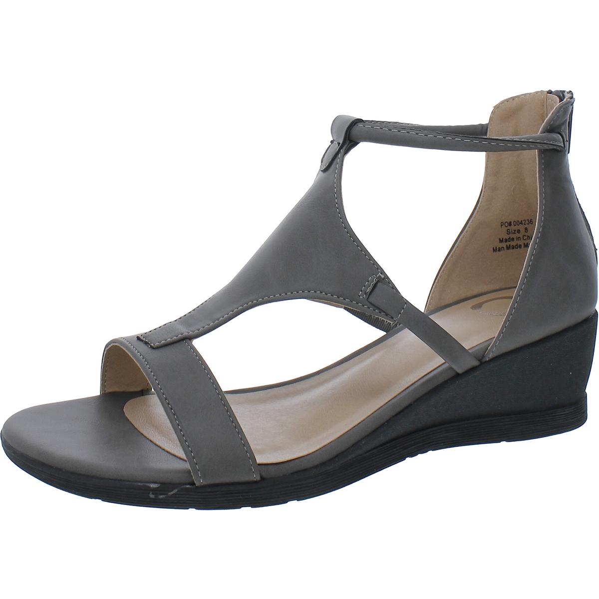 Womens Faux Leather Strappy Wedge Sandals