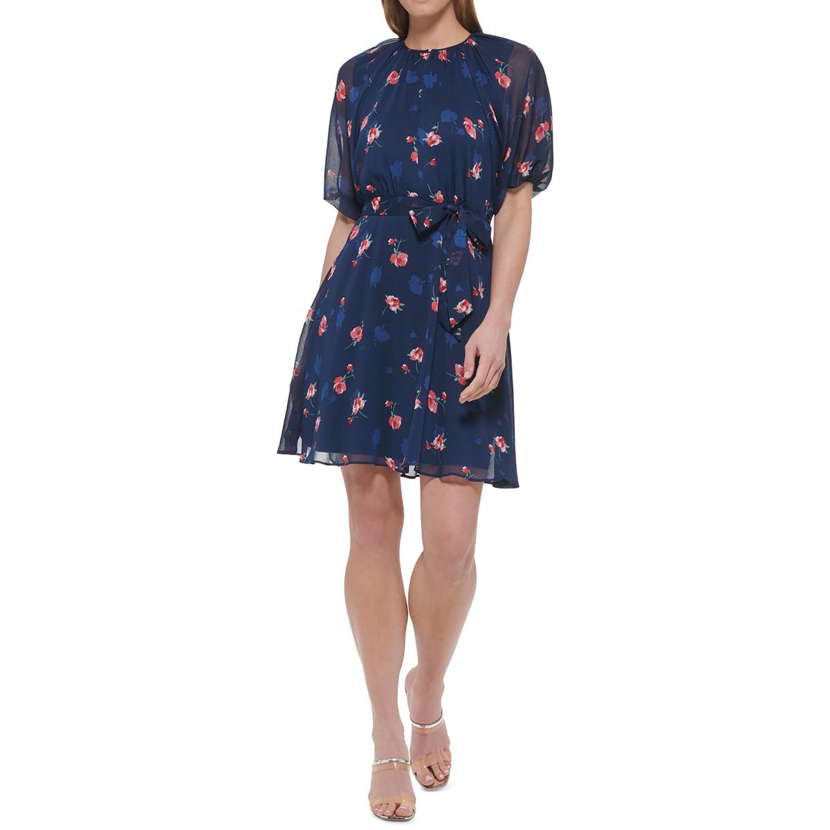 Womens Chiffon Floral Print Fit & Flare Dress