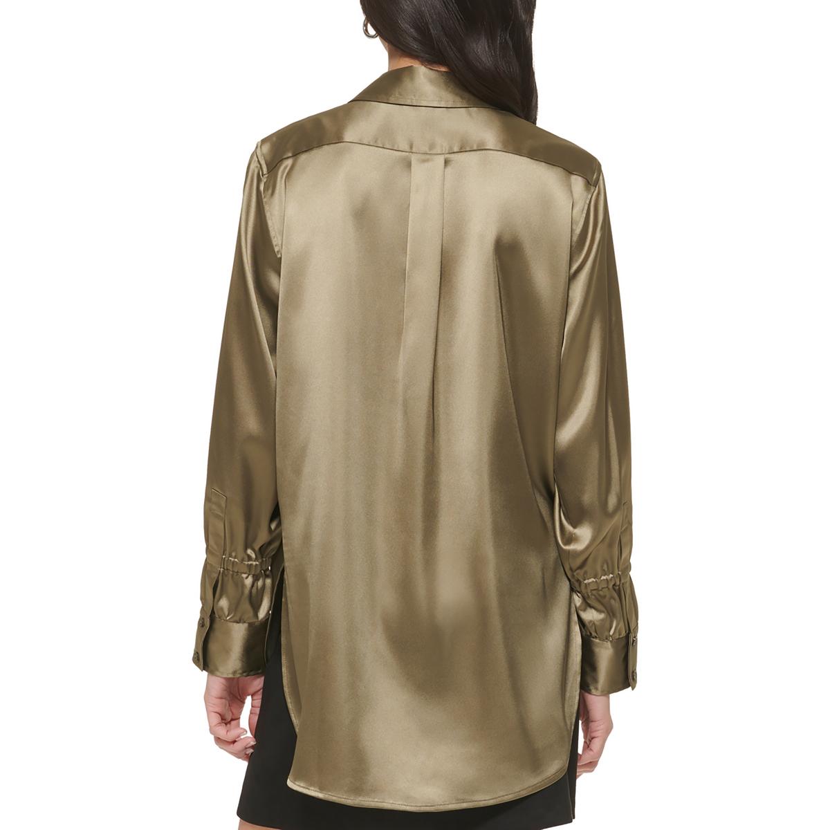 Womens Flap Pocket Satin Blouse