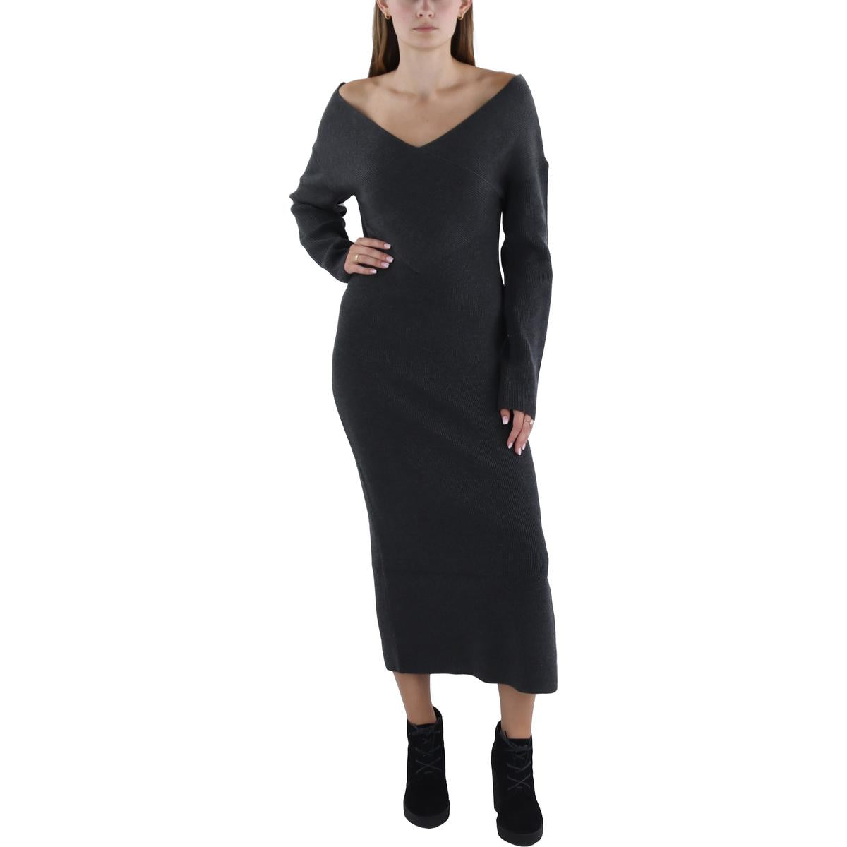 Womens Ribbed Tea Length Sweaterdress