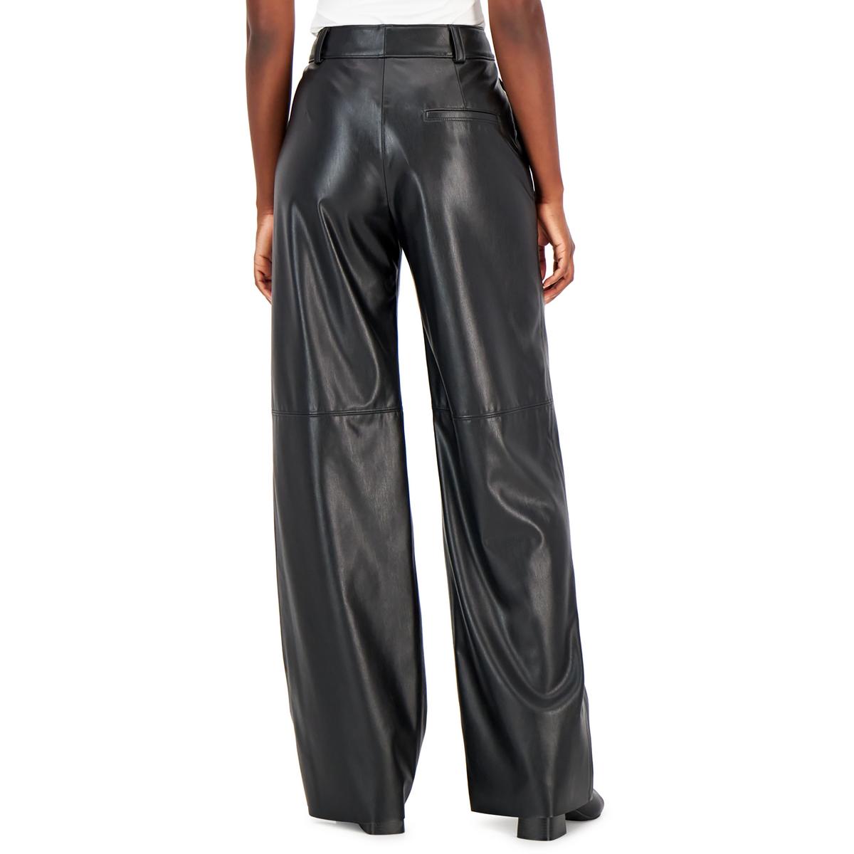 Womens High-Rise Faux Leather Trouser Pants