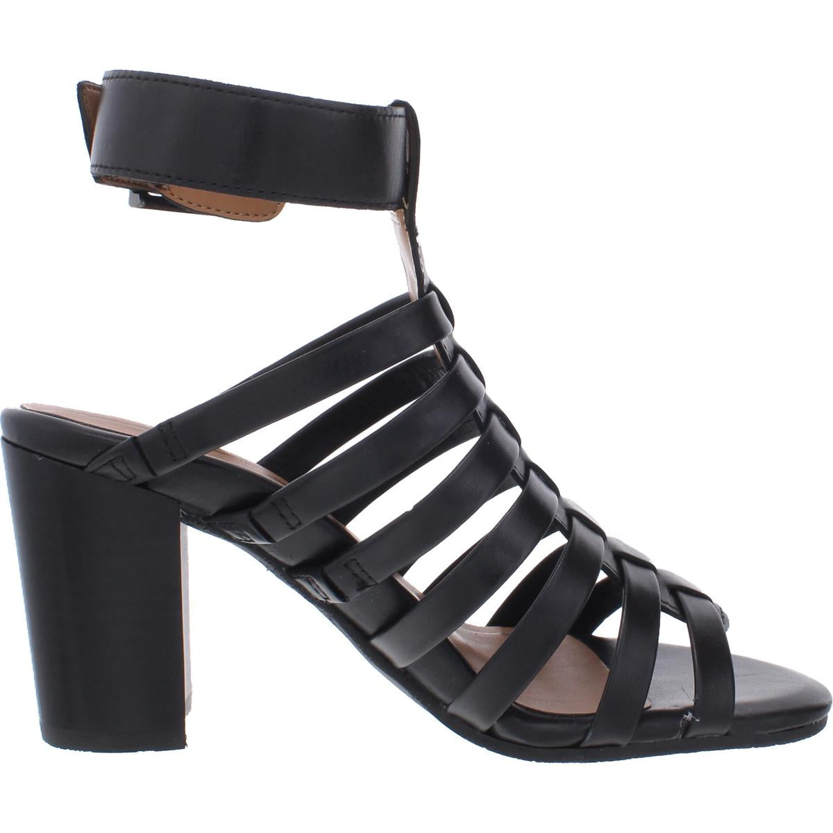 Sami Womens Leather Ankle Strap Block Heels