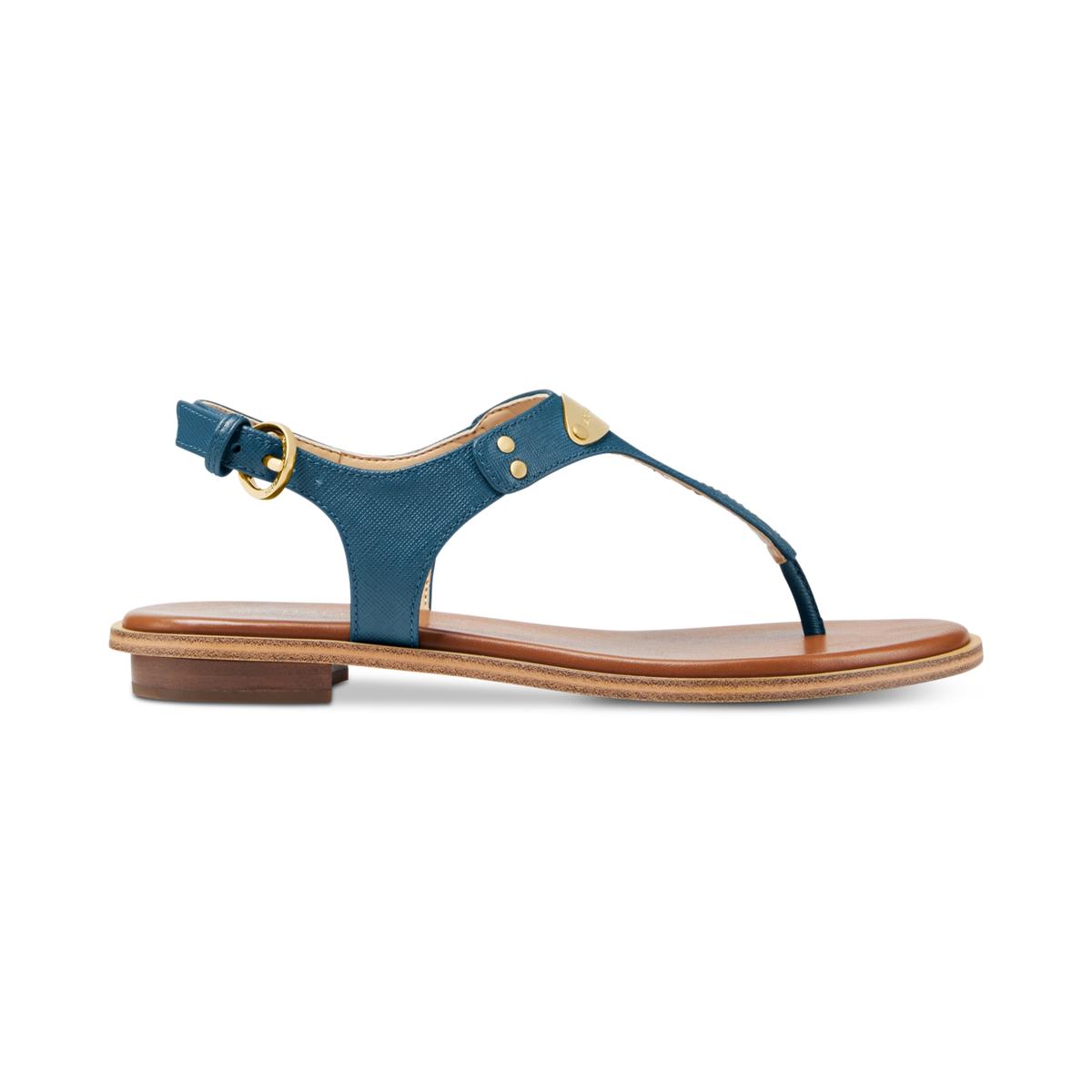 MK Plate Womens Textured T-Strap Thong Sandals