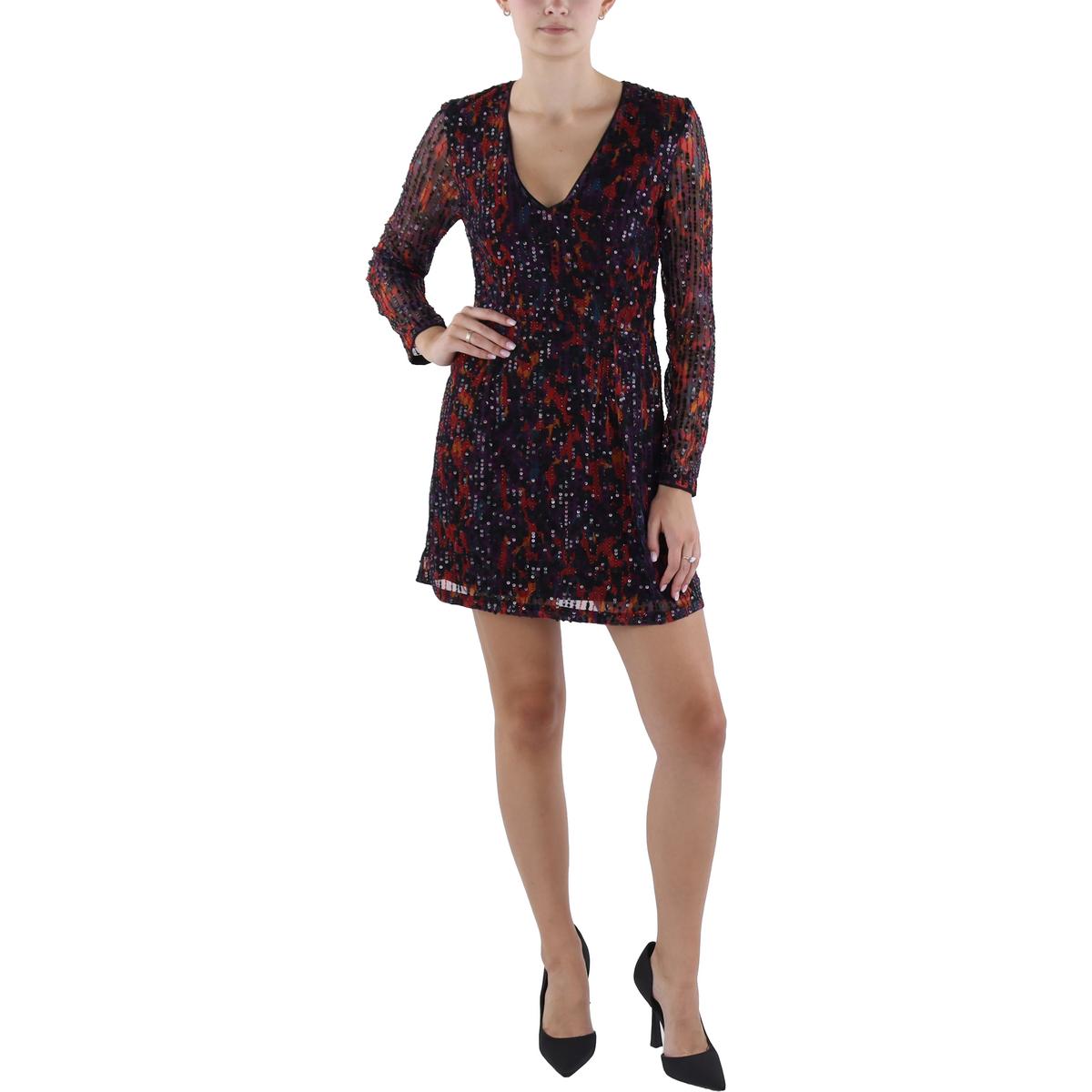 Womens Sequined Above Knee Shift Dress