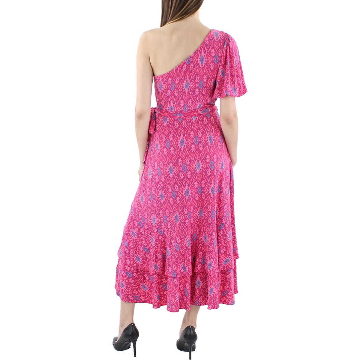 Womens Printed Tea Length Wrap Dress