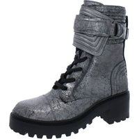 Basia Womens Leather Metallic Combat & Lace-up Boots1