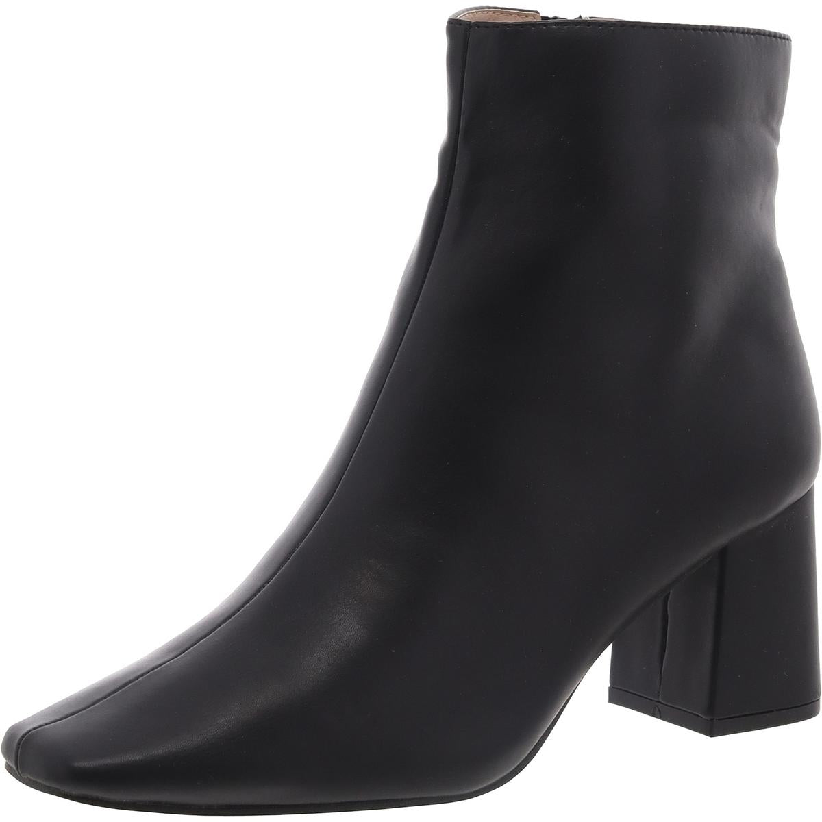 Womens Faux Leather Square Toe Ankle Boots