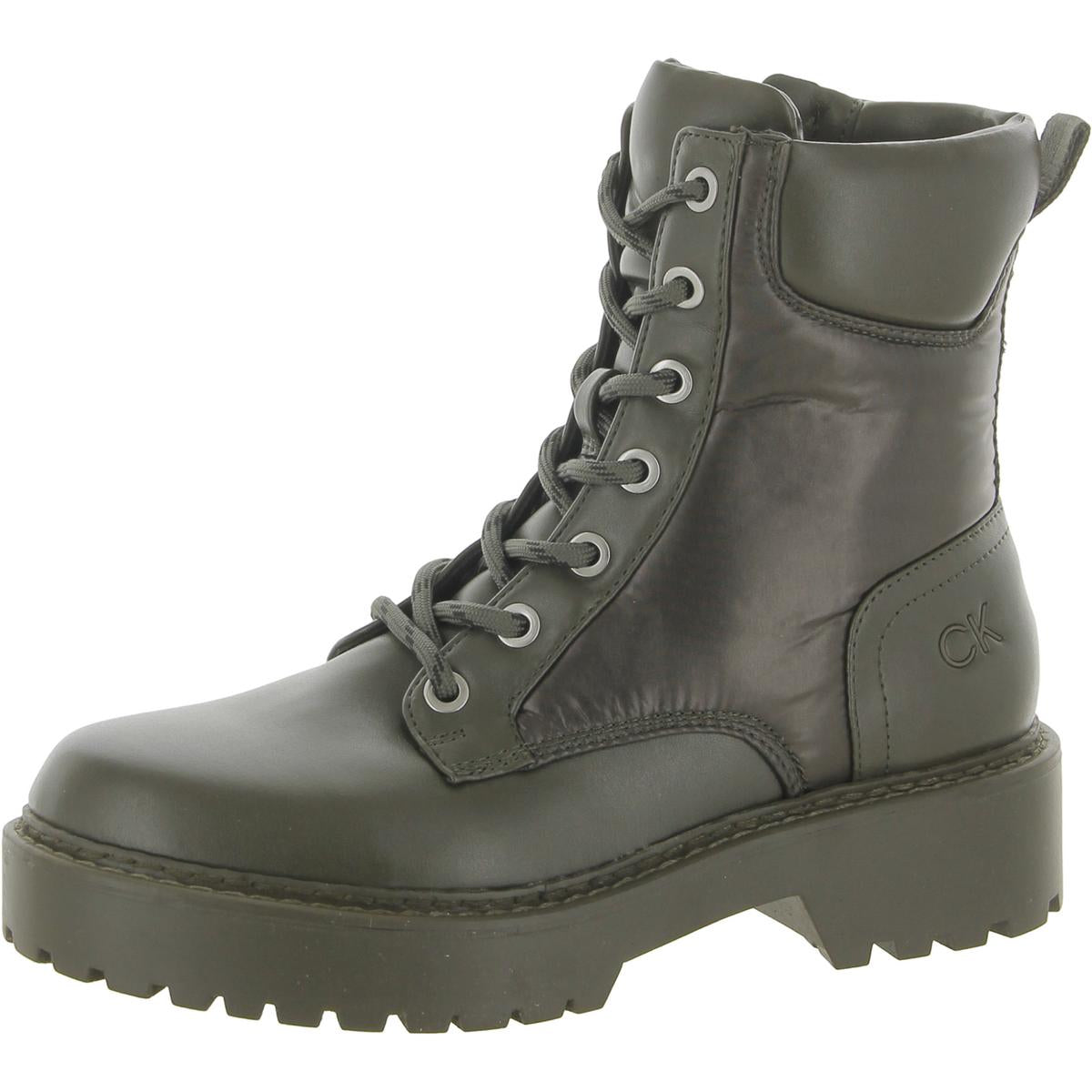 Sallon Womens Faux Leather Round Toe Combat & Lace-up Boots