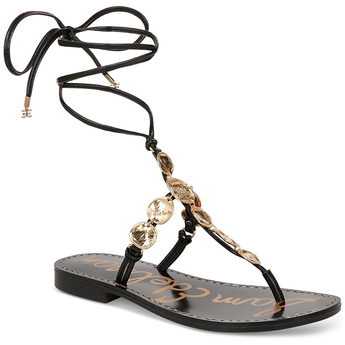 Deirdre Womens Faux Leather Lace-Up Thong Sandals