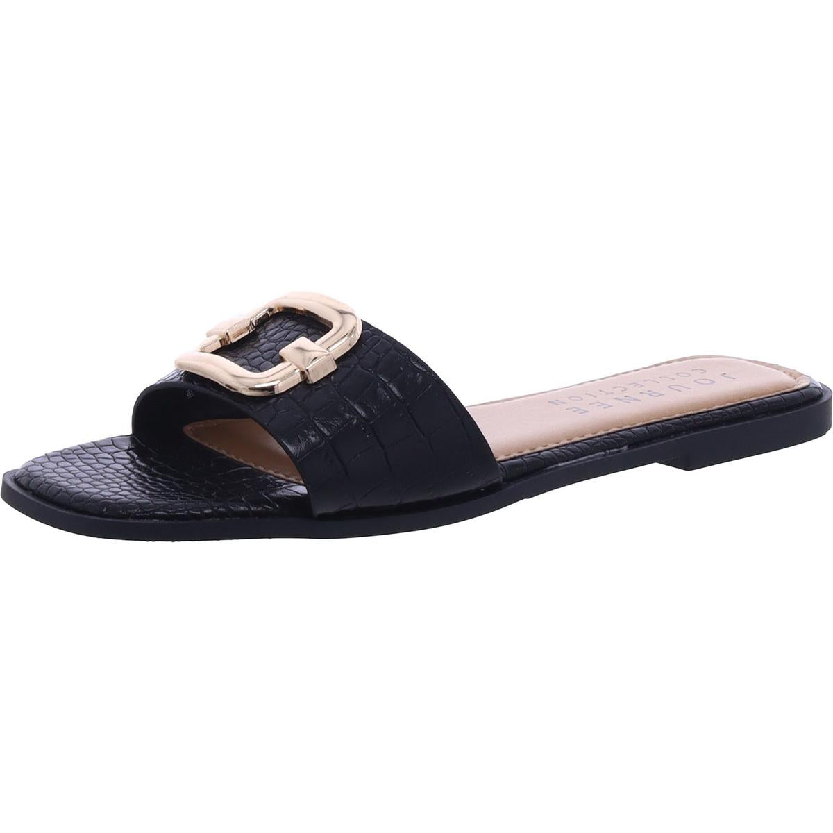 Womens Faux Leather Slide Sandals