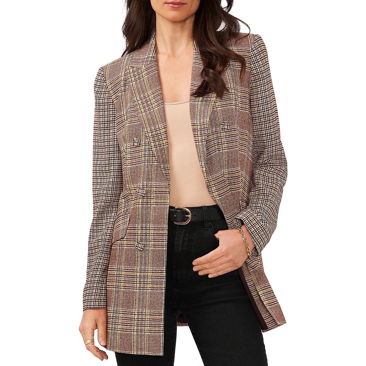 Womens Plaid Office Double-Breasted Blazer