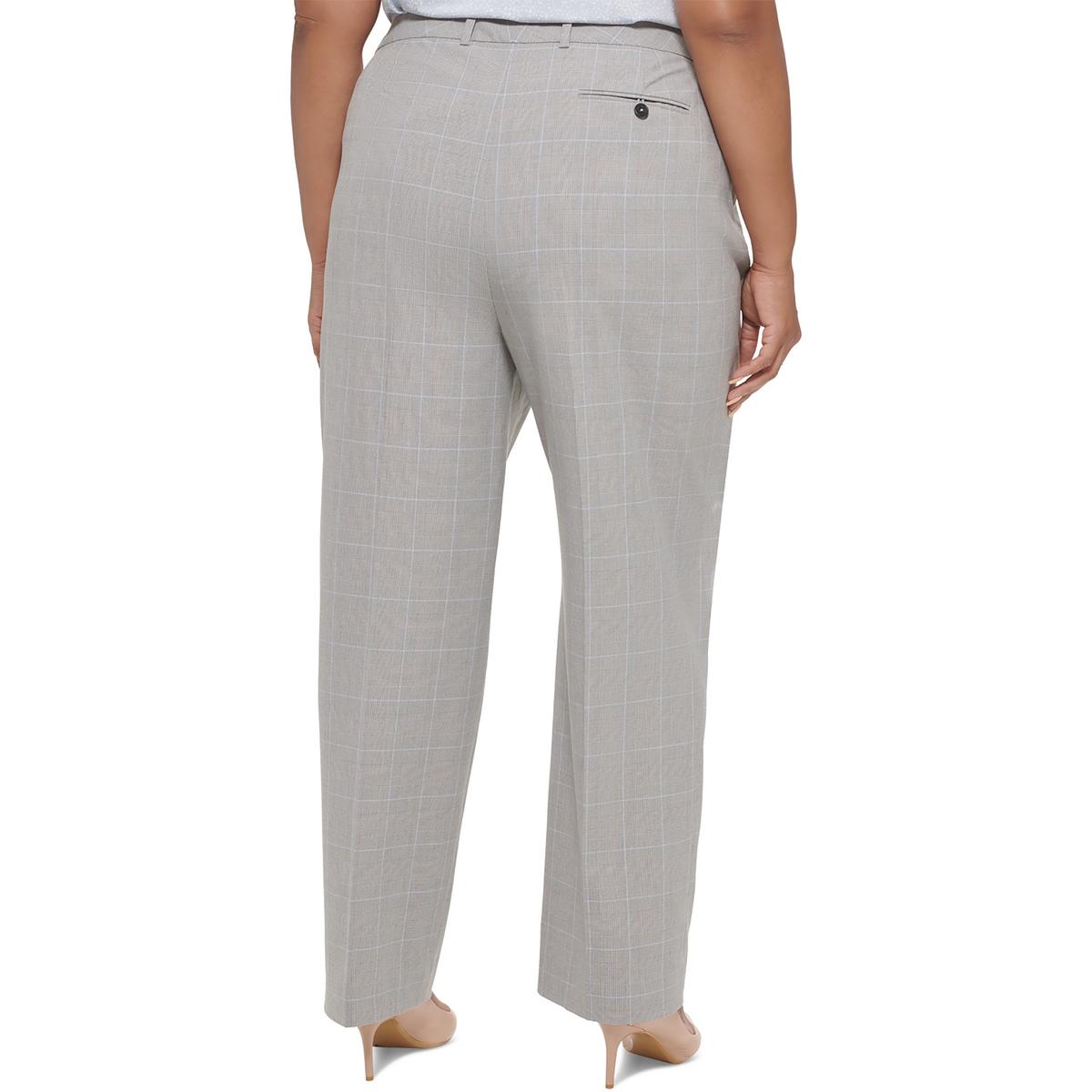 Plus Womens Plaid Straight Legs Trouser Pants