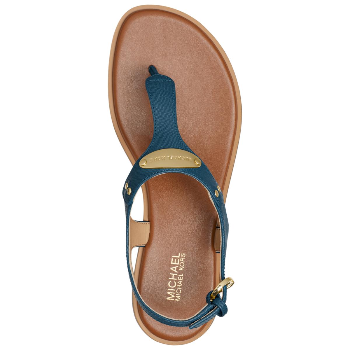 MK Plate Womens Textured T-Strap Thong Sandals