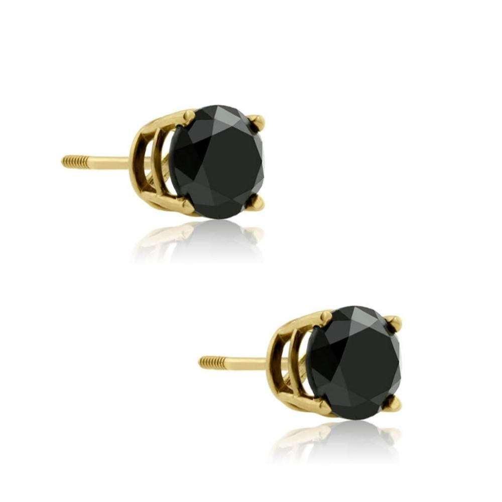 1 1/2ct Black Diamond Screw Back Studs 14k Yellow Gold Women's Earrings2