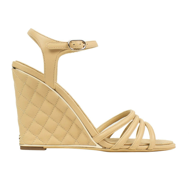 CHANEL Beige Leather Quilted Wedge Sandals – Bluefly