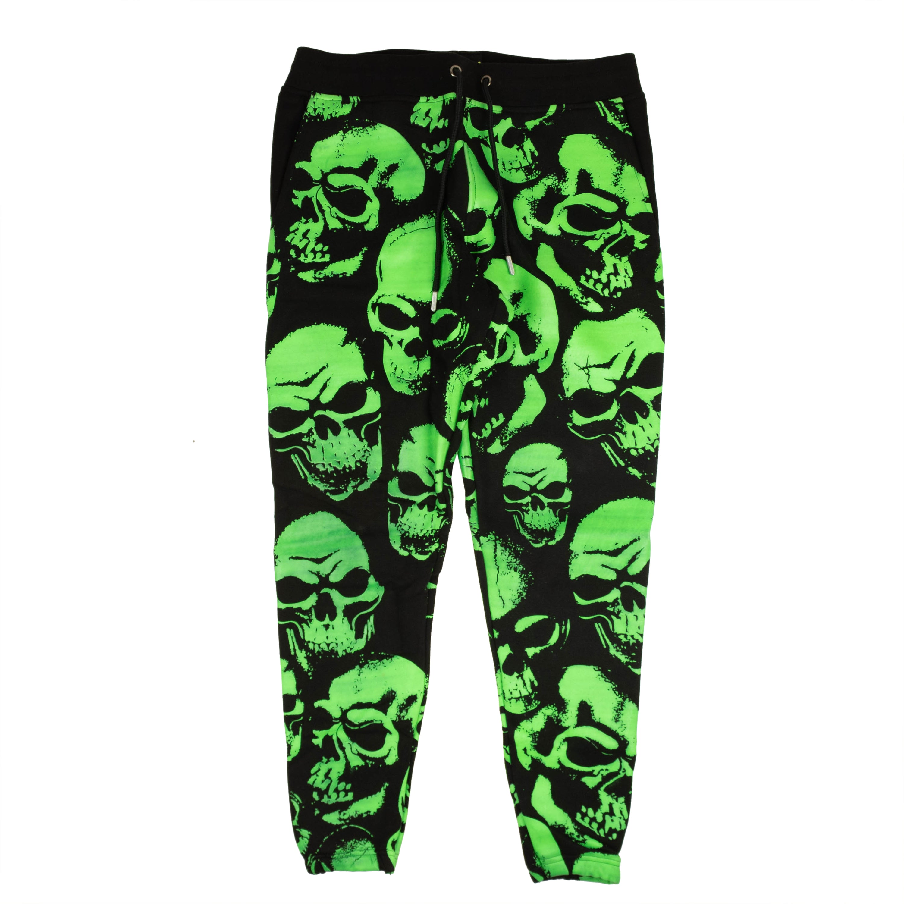 PSYCHWORLD Black & Green Skull Jogger Sweatpants1