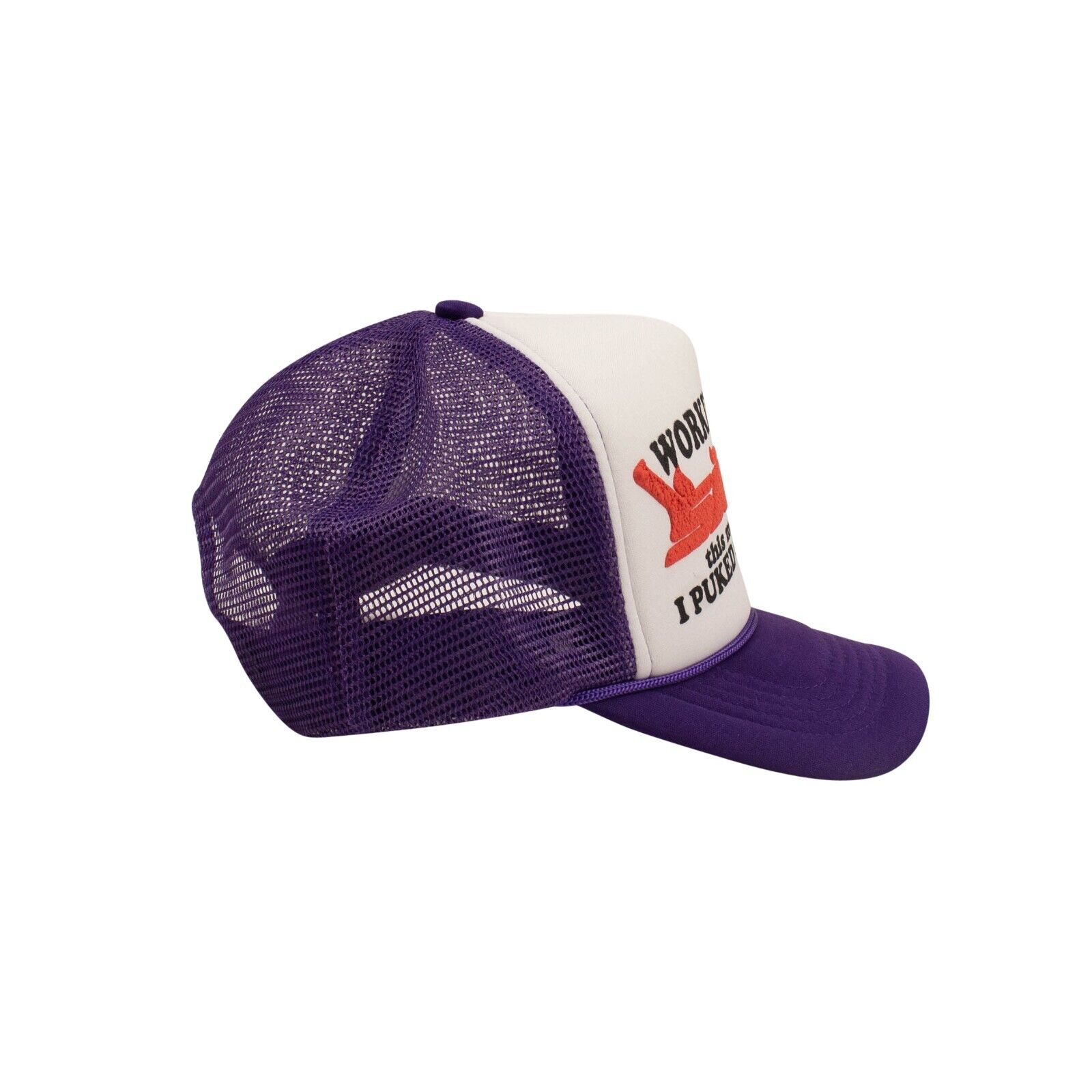 SICKO Purple & White Working Like a Sicko Trucker Hat2