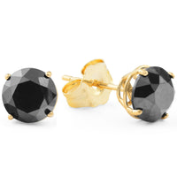 2 1/4Ct Black Diamond Studs 14k Yellow Gold Earrings2