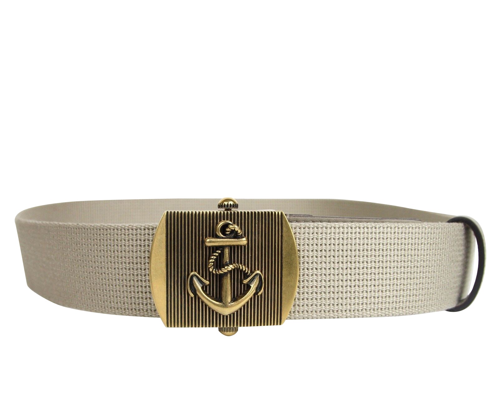 Gucci Men's Military Beige Fabric Belt Anchor Brass Buckle 375191 152310