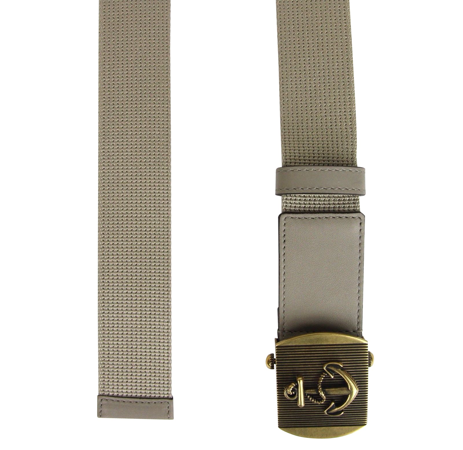 Gucci Men's Military Beige Fabric Belt Anchor Brass Buckle 375191 152311