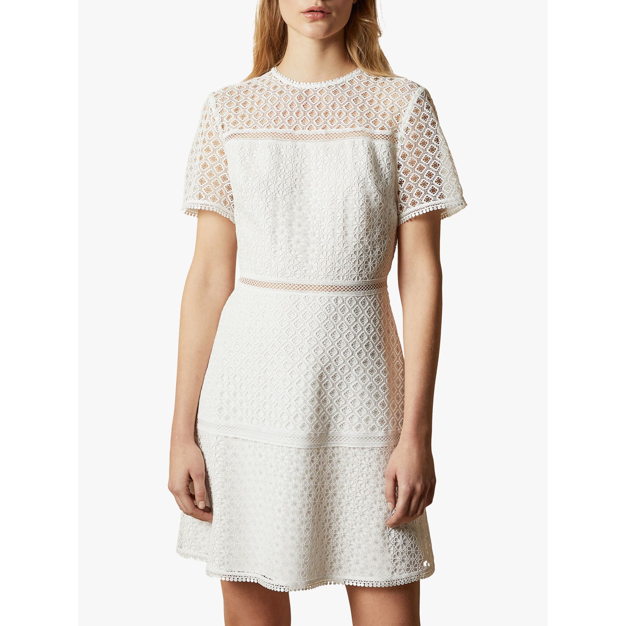 Ted Baker Allara Short Sleeve Lace Mini Dress Ivory1