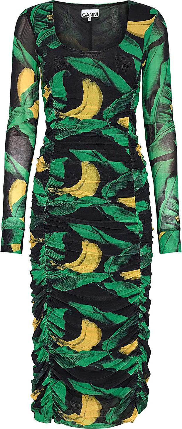 Ganni Women's Banana Print Mesh Midi Dress – Bluefly