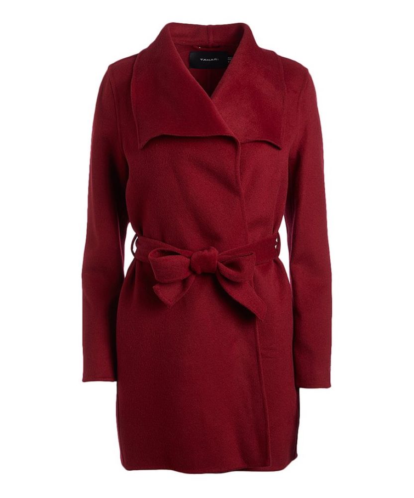 Tahari Women's Deep Red Wool Belted Coat Jacket1