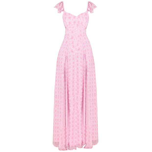 LOVESHACKFANCY Women's Pink Tulonne Floral Print Ruffle Maxi Dress
