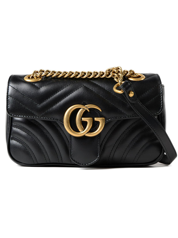 GUCCI GG Marmont Mini Leather Shoulder Bag Black 446744