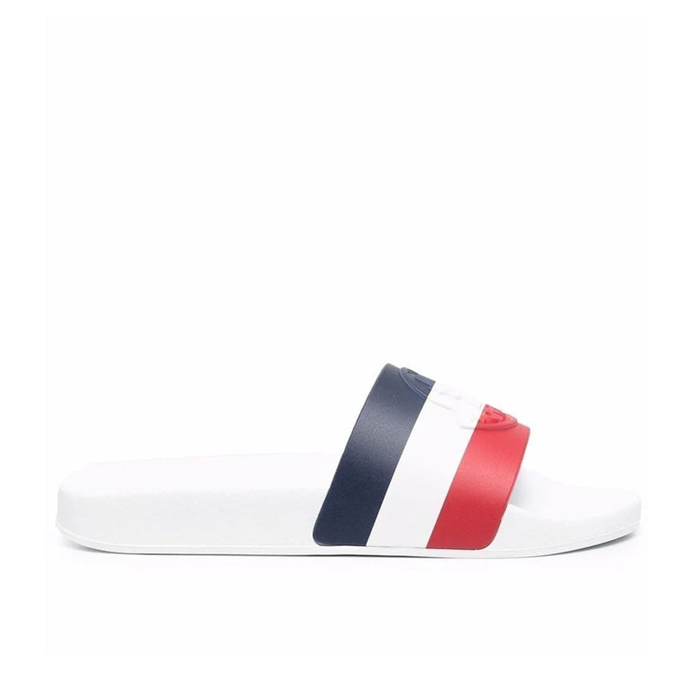 Moncler Women's Striped Logo Embossed Rubber Slide 'Jeane' Sandals in White2