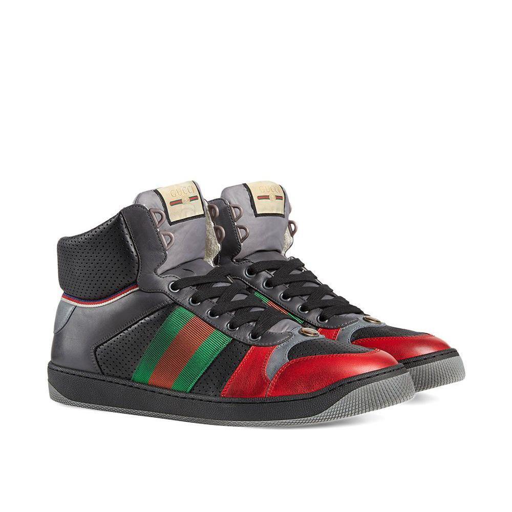 Gucci Men's Screener Leather High-top Sneakers Light Hibiscus Red4