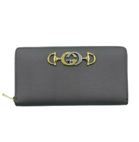 Gucci Women's Zumi Grey Leather Zip Around Wallet with Metal GG Logo 570661 12751