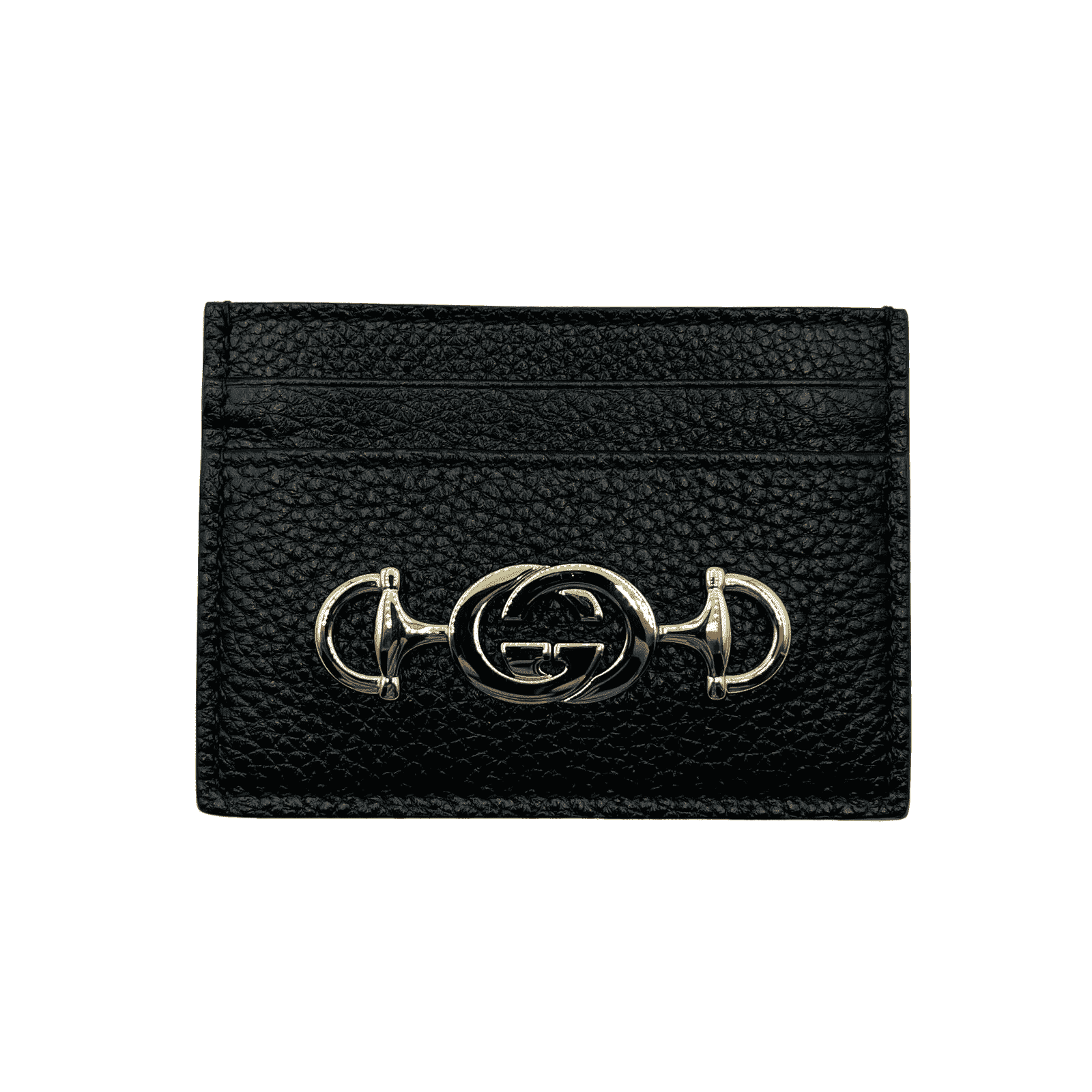 New Women's Gucci Zumi Black Leather Card Holder Wallet Metal GG Logo 570679 1000 w/Box1