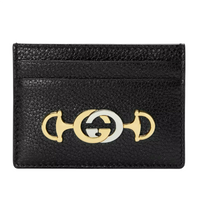 Gucci Women's Zumi Black Leather Card Holder Wallet Metal GG Logo 570679 10001