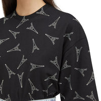 Balenciaga Women's Paris Eiffel Tower Rhinestone Cotton T-Shirt Black4