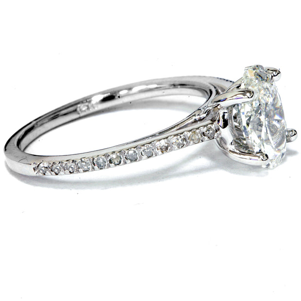 1 1/10ct Oval Diamond Vintage Engagement Ring Solitaire Antique 14K White Gold