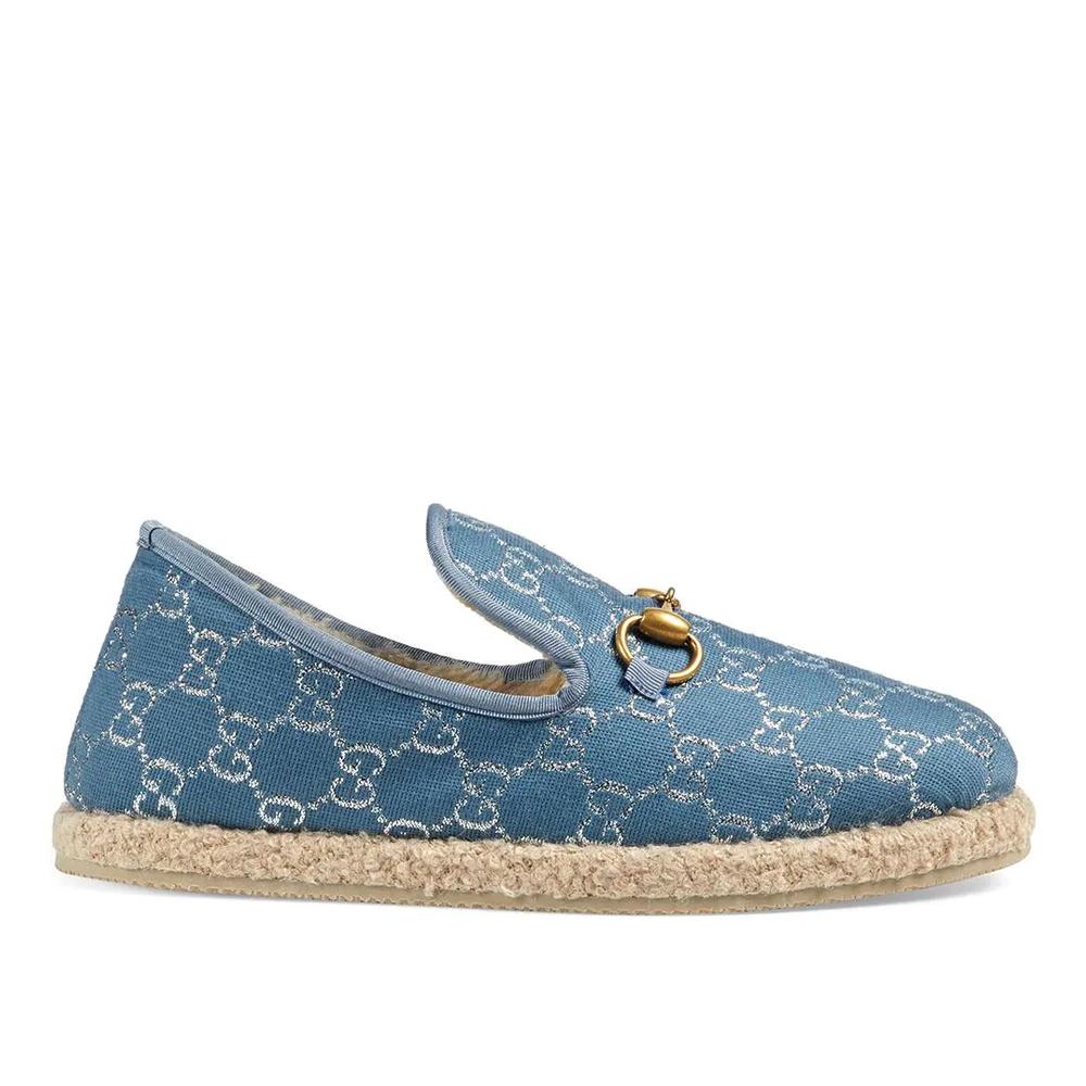 Gucci Women's Merino Wool GG Horsebit Mocassins Light Blue1