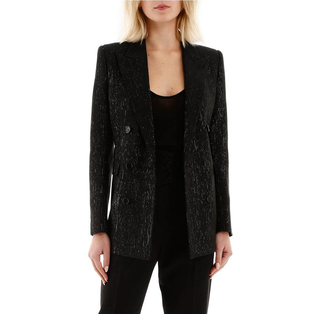 Saint Laurent Women's Lame Metallized Fiber Blazer Black Silver2