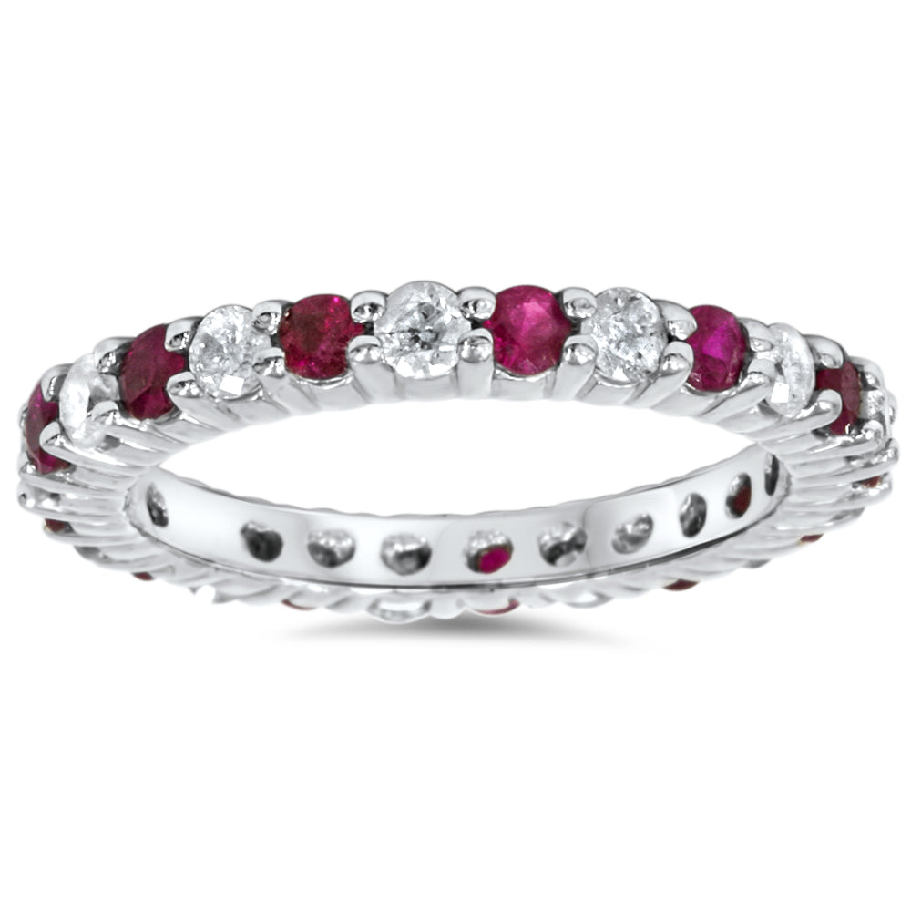 1 1/2ct Garnet Diamond Eternity Ring 14k White Gold1