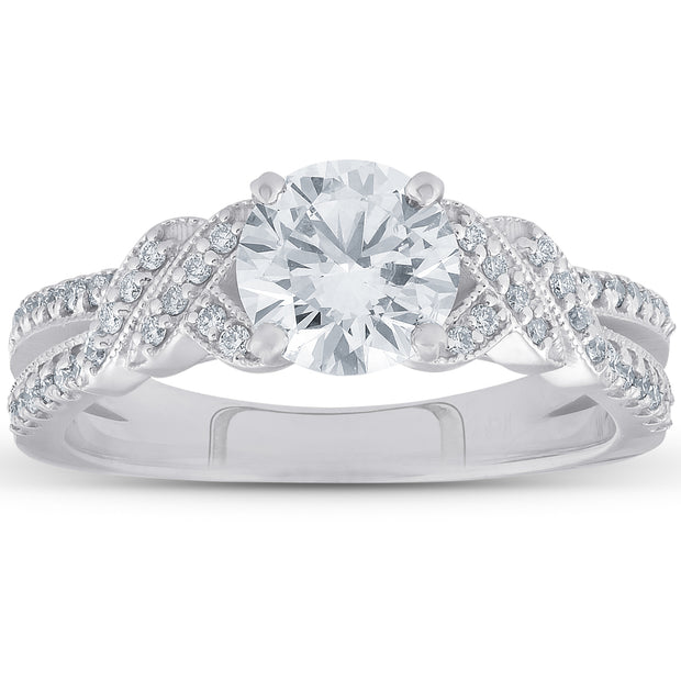 G/SI 1.50ct Vintage Diamond Engagement Ring 14k White Gold Round Cut Enhanced