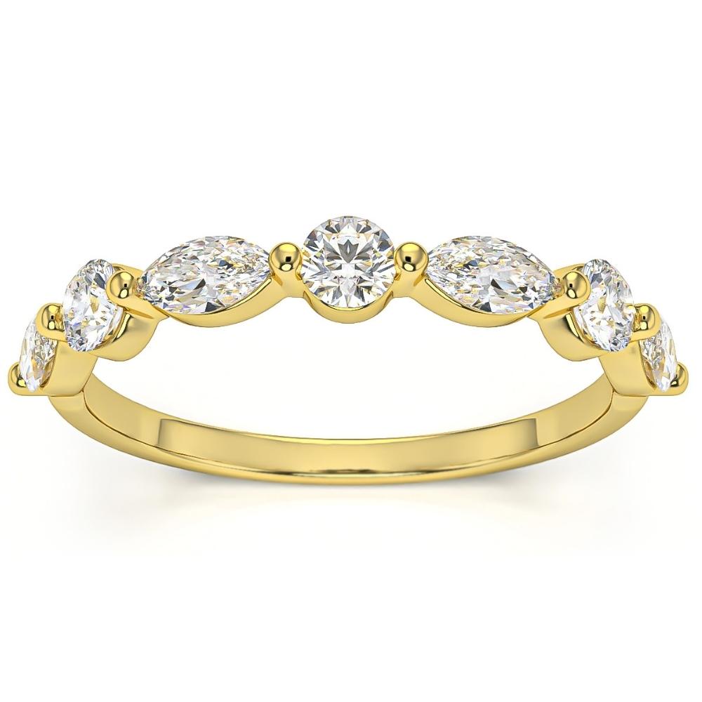 1Ct Marquise & Round Diamond Wedding Ring in White, Yellow, or Rose Gold5