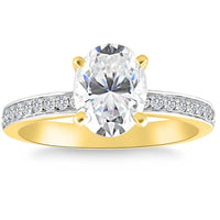 2 1/4CT Oval Moissanite & Lab Grown Diamond Engagement Ring White or Yellow Gold3